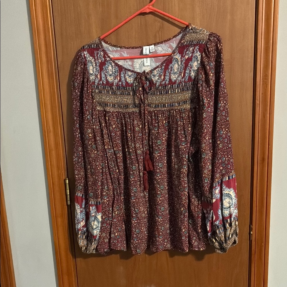 Elegant Burgundy Boho Blouse